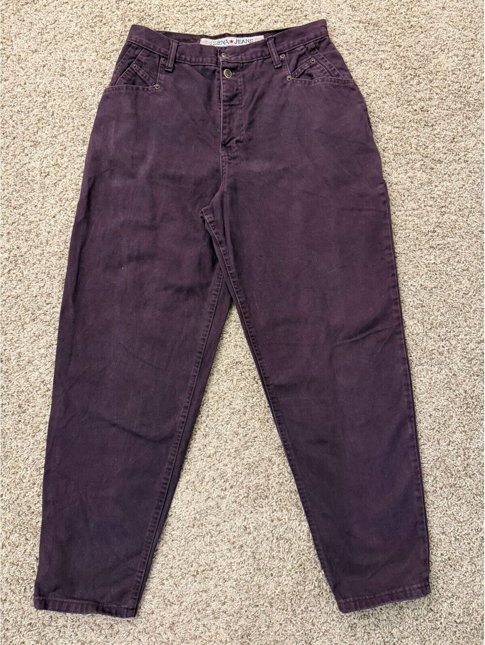 Vtg Zena Jeans Purple Plum High Waist Tapered Snap Cuff Jeans 29w Made In USA
